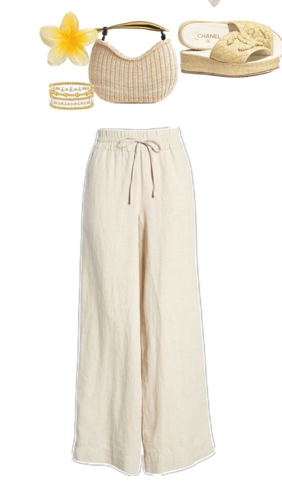 Oatmeal Linen Wide Leg Trouser